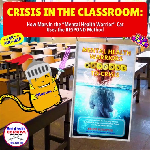 💥 Mental Health Warrior Program ➡️ https://buff.ly/HYpWDh5 🚨 Crisis in the classroom — or anywhere? Marvin the Mental Health Warrior Cat shows how the RESPOND method empowers everyday heroes to take action! . . For 20 years, I battled Bipolar, Alcoholism, Anxiety Disorders and PTSD — struggles that left me feeling so powerless, that I tried to end my life. 💔 But in those dark times, I discovered something life-changing: mental health is the key to triumphing over any challenge! Armed with tha