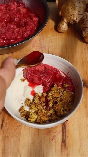 Anti Inflammatory Rhubarb Raspberry and Ginger Crumble Bowl