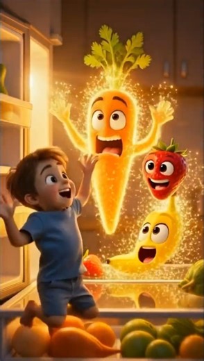 🍓Midnight Fridge Secret!🍓a cute little story 😍 #animationstory #fruit #shorts