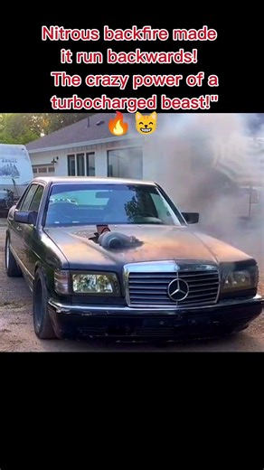 "Nitrous Backfire Makes This Car Run Backwards! 😱🔥"#mercedes #engine #germany #americe