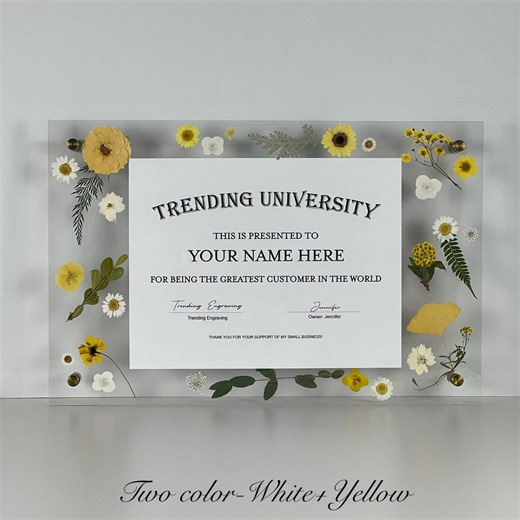 Acrylic Pressed Flower Diploma Frame - Yellow - Etsy