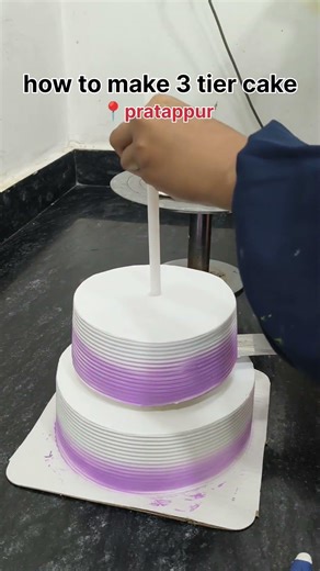 3 tier cake stacking tutorial #cake #cakedesign #trendingsong #shots #youtubeshorts #viral