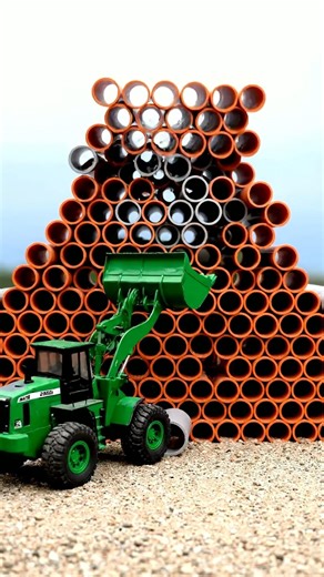 Toy Loader Takes Down Giant Pipe Stack! 🏗️💥