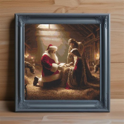Santa Kneeling at Manger Cross Stitch Pattern, Christian Christmas (PDF Pattern) - Etsy