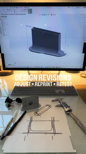 Carter McGuyer • Industrial Designer on Instagram: "Design Revisions 🖥️ Once the first CAD pass is done, I’ll often jump straight into a 3D print. Testing early is the fastest way to spot opportunities and improve a design in real time. Adjust • Reprint • Retest 🌿 In this case, a quick prototype led to a 50% material reduction, lowering both the carbon footprint of manufacturing and shipping. This is where industrial design meets engineering: rough ideas, refined through iteration, into real-w