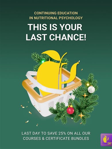 ⏰ This is your last chance! 🎁 LAST DAY to save 25% on all our courses and certificate bundles. That means even more savings when you go all in on a certificate program. 🚀 Whether you’re finishing a course or starting fresh, now is the time! https://www.nutritional-psychology.org/courses/ Offer ends on Jan 15th #NutritionandMentalHealth #NutritionalPsychology #ContinuingEducation #ProfessionalDevelopment #PsychonutritionalEducation #LastChance #FinalDay #NewYearNewGoals #LearnWithCNP #Education