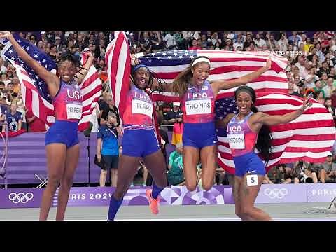 WATCH: Sha'Carri Richardson and Team USA women's 4x100m relay take the gold at Paris Olympics