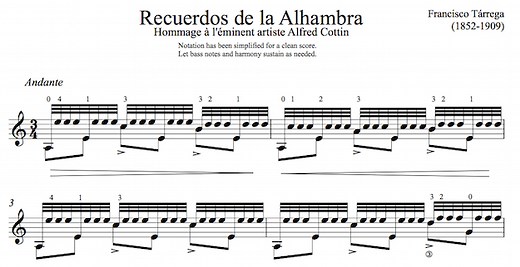 Recuerdos de la Alhambra by Tarrega (Free PDF or TAB)