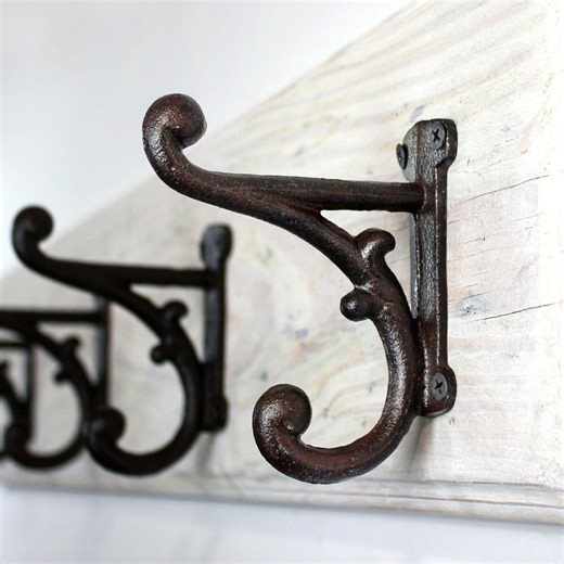 Double Hooks Wall-mounted Hanging Farmhouse Cottage French Country Home Decor Cast Iron Black Scroll Hook - Etsy