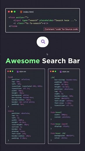 Search bar using html css js #webdevelopment #html #css #javascript