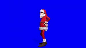 happy santa is doing a macarena dance in 90s disco style in a blue chroma key background, 3d animation