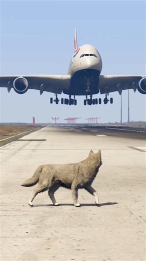 Husky Wanders Into Active Runway During Jet Landing GTA V