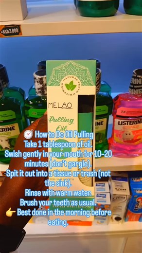 Oral Care Kenya on Instagram: "Oil pulling is a simple oral-care routine where you swish oil in your mouth to help clean the teeth and gums. 🌿 Common Oils Used Coconut oil (most popular) 🦷 Benefits (when done regularly) Helps reduce bad breath Supports gum health Helps remove surface bacteria Leaves the mouth feeling fresh and clean Available for 2500/- To order DM,Call/WhatsApp 0790040871 You can also pass by our shop at: Jubilee Exchange House, Mama Ngina Street opposite Java, 4th floor suit