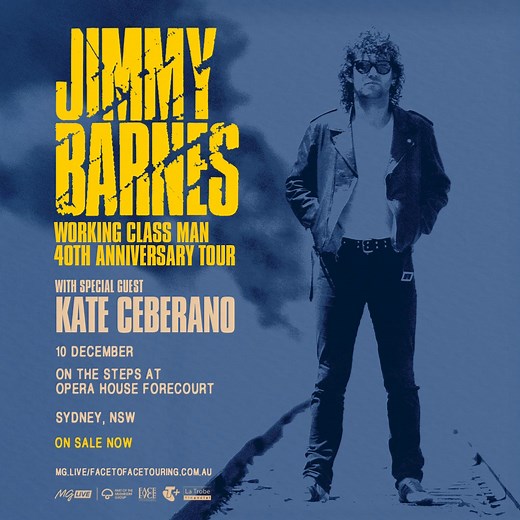 Sydney, Working Class Man is turning 40 – and you’re all invited to the party. I’m hitting the road for the Working Class Man 40th Anniversary Tour, playing the album in full plus all the hits you know and love. Joining me for this incredible show at Sydney Opera House Forecourt is very special guest Kate Ceberano. Tickets are on sale now | Jimmy Barnes | Facebook