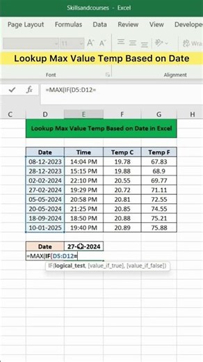 Lookup Max Value Temp Based on Date in Excel | Advanced Excel Formula #excel #exceltutorial