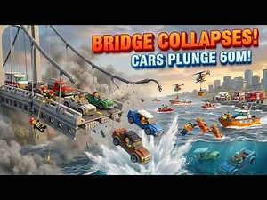 LEGO Bridge COLLAPSES! 🌉💥 Cars Fall 60m Into River - 185 Rescued! 😱