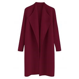 Classy Open Front Knit Coat in Burgundy for Office & City Outings