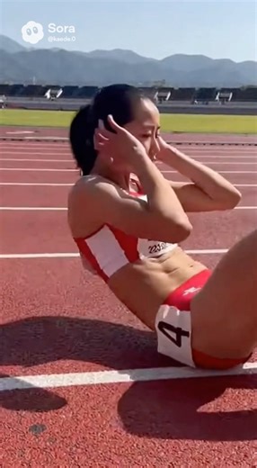 走り終えてすぐに腹筋を鍛える腹筋女子🔥