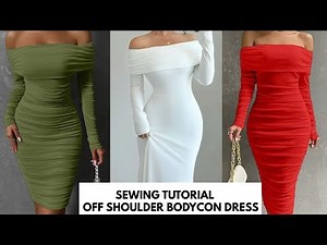 How to Cut and Sew Off Shoulder BodyCon Dress with Cape / Mesh Dress/ Beginner friendly