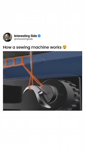 How a sewing machine works - It showcases a close-up of a complex mechanism with orange thread weaving through it. Combined with the surprised emoji, suggests a sense of bewildered fascination, implying that the inner workings of a sewing machine can be both intricate and surprisingly mysterious. It implies that even seemingly commonplace objects can have hidden complexities that are worth exploring with a sense of wonder and amusement. Let's appreciate the ingenuity of mechanical design and the