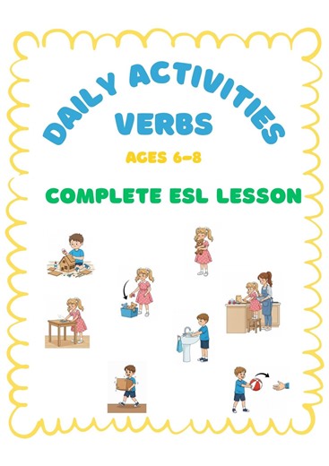 Daily Activities Verbs ESL Printable Worksheets for 6-8 Year-olds | Pre-a1 English | No Prep Lesson - Etsy Canada