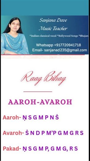 Raag Bihag I Tutorial I Aaroh Avroh I Notations I Sanjana Dave #vocaltutorials #raagbihag