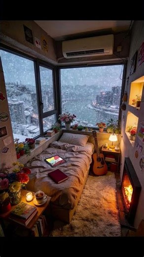 Cozy bedroom aesthetic while it snows outside #winter #aesthetic #roomtour