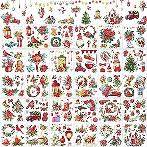 30 Sheets Christmas Rub on Transfers for Crafts and Furniture Xmas Santa Snowman Transfer Stickers Winter Floral Bird Rub on Decal for Home Office Paper Wood DIY Crafts,5.9 x 5.9 Inch