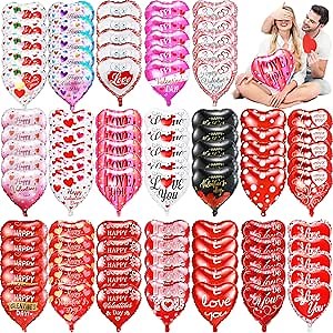 Hungdao 95 Pcs 18 Inch Valentine's Day Balloon Set Valentines Day Heart Shaped Balloons Foil Balloons I Love You Balloon Decorations for Valentines Party Special Night Romantic Photo Props