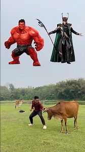 A Boy And Cow Red Hulk 🔴 vs Loki 🟢 | Crazy real Fight #shorts #redhulk #loki