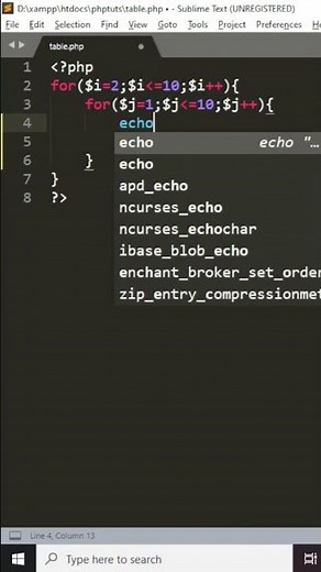 Php program to print table from 2 to 10 | Print table using php