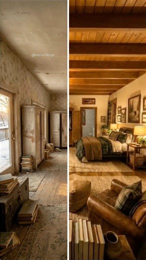Turning a cold room to a warm rustic bedroom #interiordesign #roomstyling #rustichome