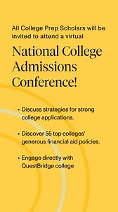 2K views · 12 reactions | Apply to the College Prep Scholars Program by Thursday, March 20, through the link in our bio. All College Prep Scholars will receive an invitation to the virtual National College Admissions Conference, so don't miss this opportunity! | QuestBridge | Facebook