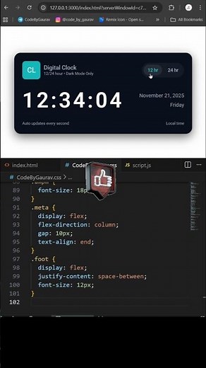 Live Time Clock UI using JavaScript 😍 #webdevelopment #htmlcssjs #coding