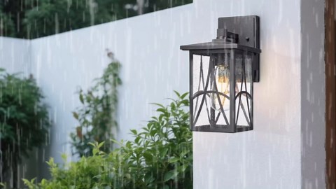 Bestshared Outdoor Wall Lantern with Seeded Glass – Waterproof Exterior Wall Light Fixture, Farmhouse Outside Sconce Lighting for Porch, Patio, Garage, Entryway (Black, 11.24 Inch Height)