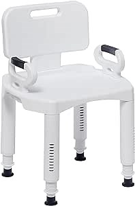 Drive Medical RTL12505 Handicap Bathroom Bench with Back and Arms, White