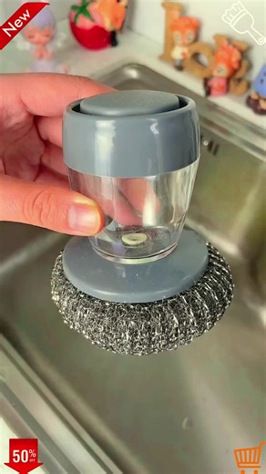 Gak perlu wadah sabun lagi! Sikat panci ini langsung keluar sabun cair. Hemat tempat & anti tumpah b