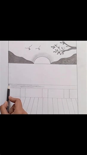 Simple Sunset Pencil Sketch Over Water 🌅 #shorts। Line Crafter