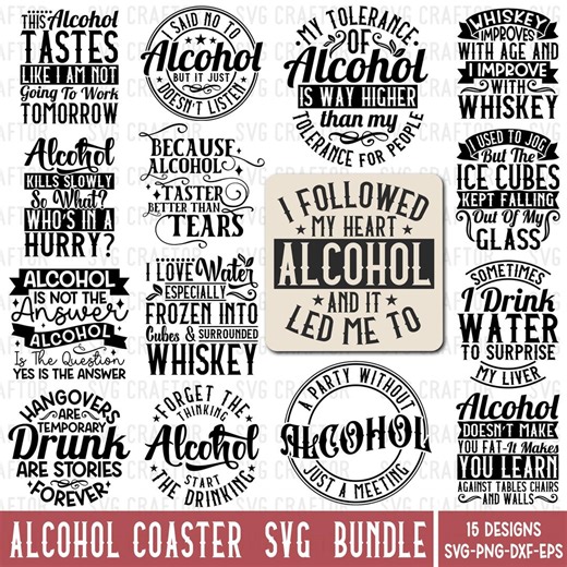 Alcohol Quotes SVG Bundle: Funny Drinking Coaster Designs (digital Download) Svgcraftor - Etsy