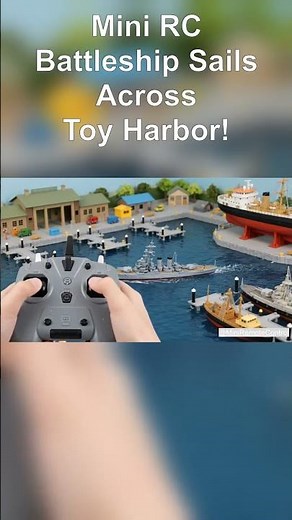 Mini RC Battleship Sails Across Toy Harbor! 🚢💥 POV Remote Control #Shorts
