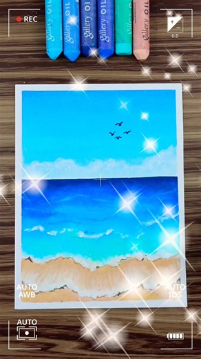 🌴 Beautiful Beach Drawing with Oil Pastels | Simple Scenery Tutorial