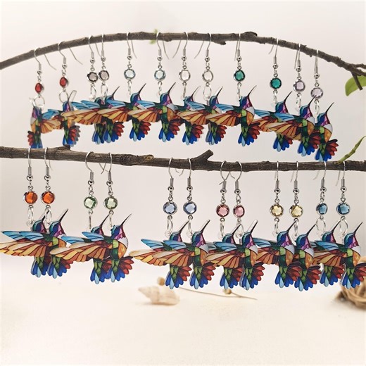 Hummingbird Birthstone Earrings, 925 Sterling Silver Hook, Dainty Bird Jewelry, Personalized Birthday Gift - Etsy