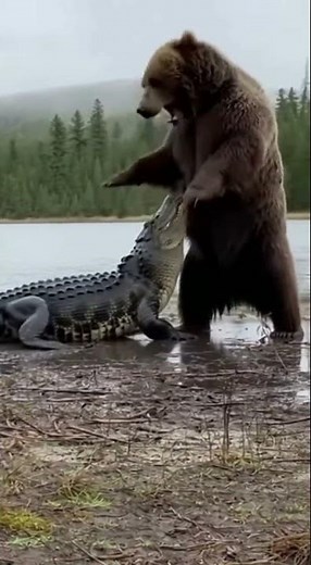 Grizzly Bear vs Alligator 🐻💥 Clash of Land and Swamp Kings! #Wildlife #AnimalBattle #Predators #4K
