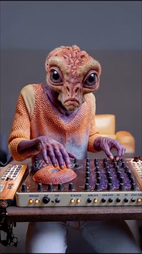 Sample Music FestivAlien on Instagram: "In this video, a routine by Threx Unbound is imminent. He belongs to a lineage descended from the Great Greys, defined by strikingly large, reflective eyes and dense cranial tissue—traits optimized for pattern recognition, spatial memory, and non-verbal signal processing. Despite the alien physiology, their civilization and technology developed in ways closely parallel to humans. Threx is operating on a TX8 controller with an organic-material jog wheel so 