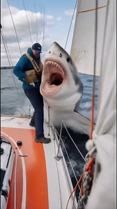 Unexpected attack of a shark on a man in a sailing competition. #fblifestyle #shark #pov #attack #ai #scary | Natural fishing video