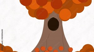 This captivating animated clip art graphic features a tree with colorful round leaves gently falling to the ground. The seamless loop and vibrant colors create a mesmerizing autumnal scene perfect