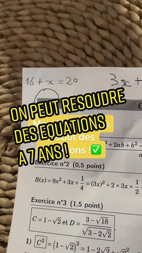 On peut résoudre des équations simples en CE1 : la preuve avec mon fils de 7 ans 🥰 Je précise : les équations proposées sont de niveau collège ! Penses-tu que l’on devrait mettre les équations dans les programmes scolaires de mathématiques de primaire ? Laisse ta réponse en commentaire et abonne-toi pour plus de contenus mathématiques !✅ #math #maths #prof #mathematiques #mathematics #lycee #college #primaire #ecole #equation #premierdegre #calcul #operations @BosseTesMaths