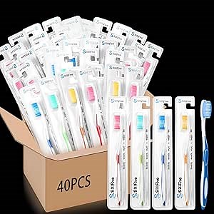 40 Pcs Toothbrush Bulk Individually Wrapped Soft Toothbrushes for Adult Reusable Travel Multi Color Toothbrush Set for Home Hotel Office Camping Guests Charity Church Homeless