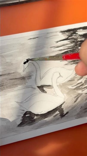 Day 1/30 of drawing with watercolour 🎨 #shorts #drawing #watercolor #swan