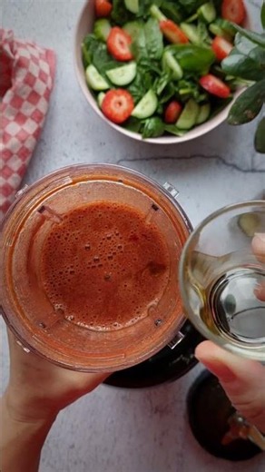 Strawberry Balsamic Dressing for all your salad needs this summer! #saladdressing